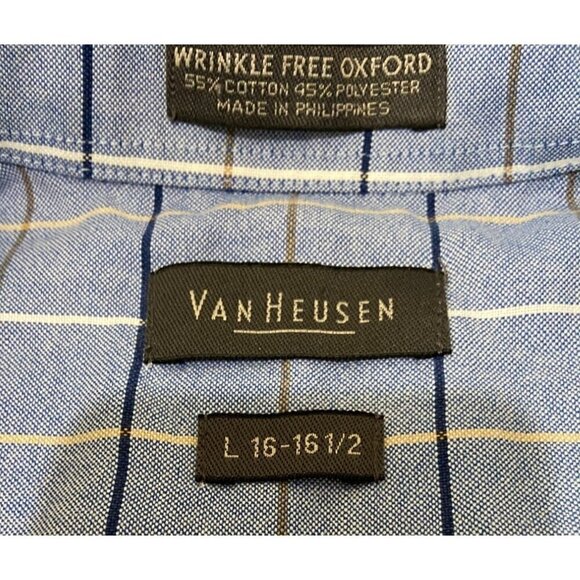 Van Heusen Men's Size L Shirt Oxford‎ Plaid Short Sleeve - Picture 3 of 4